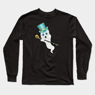 Ghost Top Hat Fancy Cane Gold Skull Long Sleeve T-Shirt